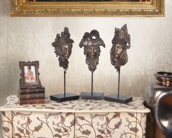 Bronzed Masks On Stand  Set of 3